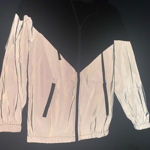 Reflective zip up drawstring hooded windbreaker jacket